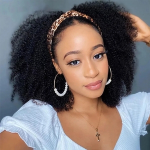 Perruques bandeau en <span class=keywords><strong>cheveux</strong></span> indiens bruts bouclés afro, sans dentelle, entièrement fabriquées à la machine, en <span class=keywords><strong>cheveux</strong></span> humains Remy, vente en gros - Product Image 2