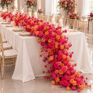 Chemin de table en fleurs artificielles en soie rose HK-FR025 pour mariage, décoration florale pour allée de mariage et table. - Product Image 1