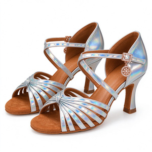 <span class=keywords><strong>Scarpe</strong></span> da Ballo Latino con <span class=keywords><strong>Tacco</strong></span> 7cm in PU Argento, Nuova Collezione per Donne, Salsa e Danza da Sala - Product Image 2