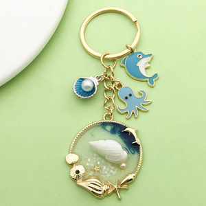 Hot Bán Nhỏ Kim Loại Hợp Kim Vỏ Keychain Ba Lô Mặt Dây Chuyền Màu Xanh Dầu Thả Cá Heo Bạch Tuộc Thiết Kế Làm Chất Lượng Cao - Product Image 4