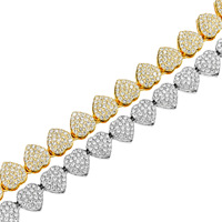 Nouvel Arrivage Collier avec Pendentif Cœur Pavé de Zircons pour Hommes, en Alliage de Zinc, Chaîne Maille Cubaine, Bijou de Cou Style Hip-Hop Rapper Club