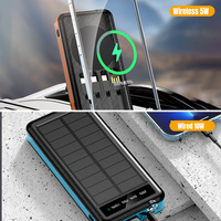 Batterie externe solaire étanche 10000mAh 5W avec charge sans fil, ports USB-C et Micro USB, chargeur solaire portable pour l'extérieur
