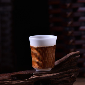 Bamboo Woven Porcelain Gaiwan With Lid Traditional Chinese Kung Fu <b>Tea</b> <b>Set</b> Afternoon <b>Tea</b> Use - Product Image 2