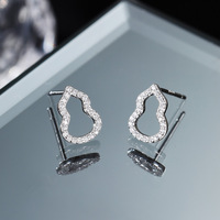 Boucles d'oreilles clous en argent S925 avec zircon, motif gourde ajouré, dorées, bijoux de luxe légers pour femmes, vente en gros