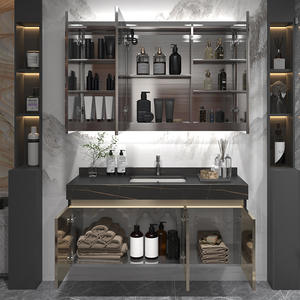 Meuble de salle de bain mural en céramique laquée de luxe avec miroir <span class=keywords><strong>LED</strong></span> et finition chromée pour hôtel - Product Image 3