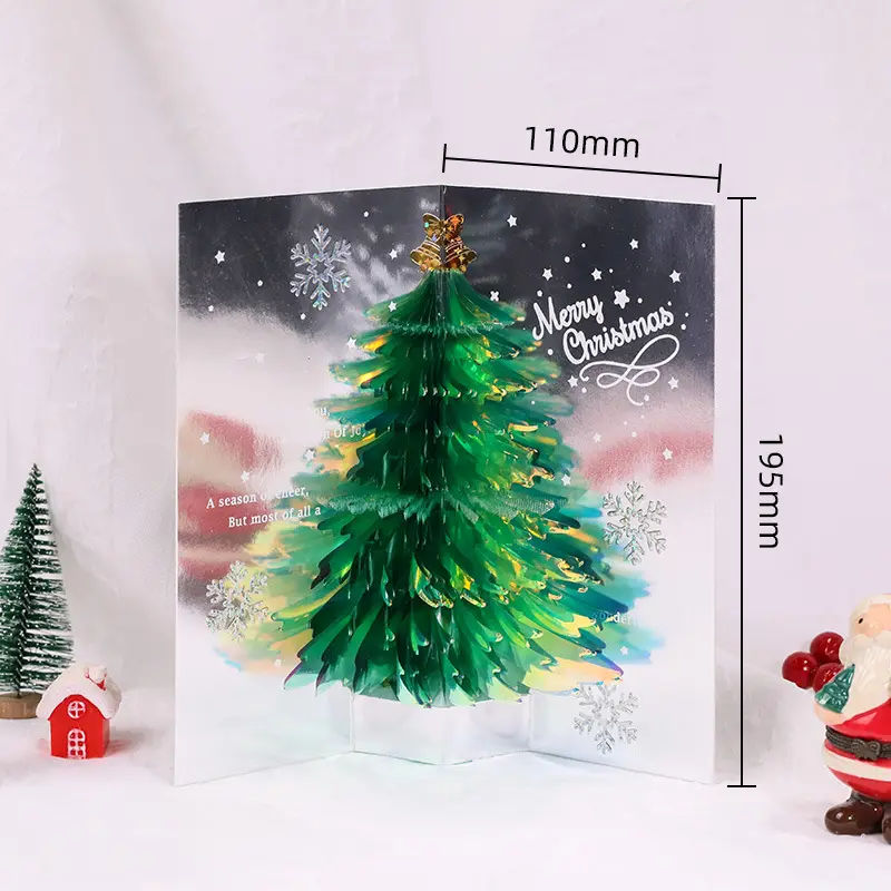 การ์ดรูปต้นคริสต์มาสแบบป๊อปอัพพร้อมซองจดหมาย3รูปแบบที่หลากหลาย3D การ์ดอวยพรวันหยุด