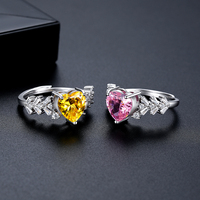 Bague ouverte de luxe LUOTEEMI en zircon européen en forme de cœur, pierres CZ roses et jaunes, plaqué rhodium véritable pour femme