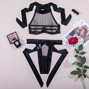 High Quality Women Underwear Sets Sexy Lace Lingerie Polka Dot Black Mesh Lace See-through Sexy Underwear Transparent Lingerie - Product Image 2