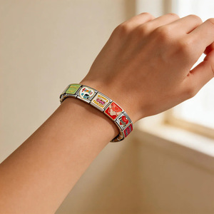 Italian Modular Bracelet Heart <b>Charm</b> <b>Bangle</b> Women's Gift Jewelry Crystal Rhinestone Bezel Setting - Product Image 2