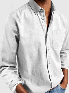 Camisa <span class=keywords><strong>de</strong></span> <span class=keywords><strong>vestir</strong></span> <span class=keywords><strong>de</strong></span> algodón <span class=keywords><strong>para</strong></span> <span class=keywords><strong>hombre</strong></span> Fitspi, estilo vintage, manga larga, con botones, bolsillo, informal, <span class=keywords><strong>de</strong></span> verano, retro, tela lavada, color sólido, cómoda. - Product Image 6