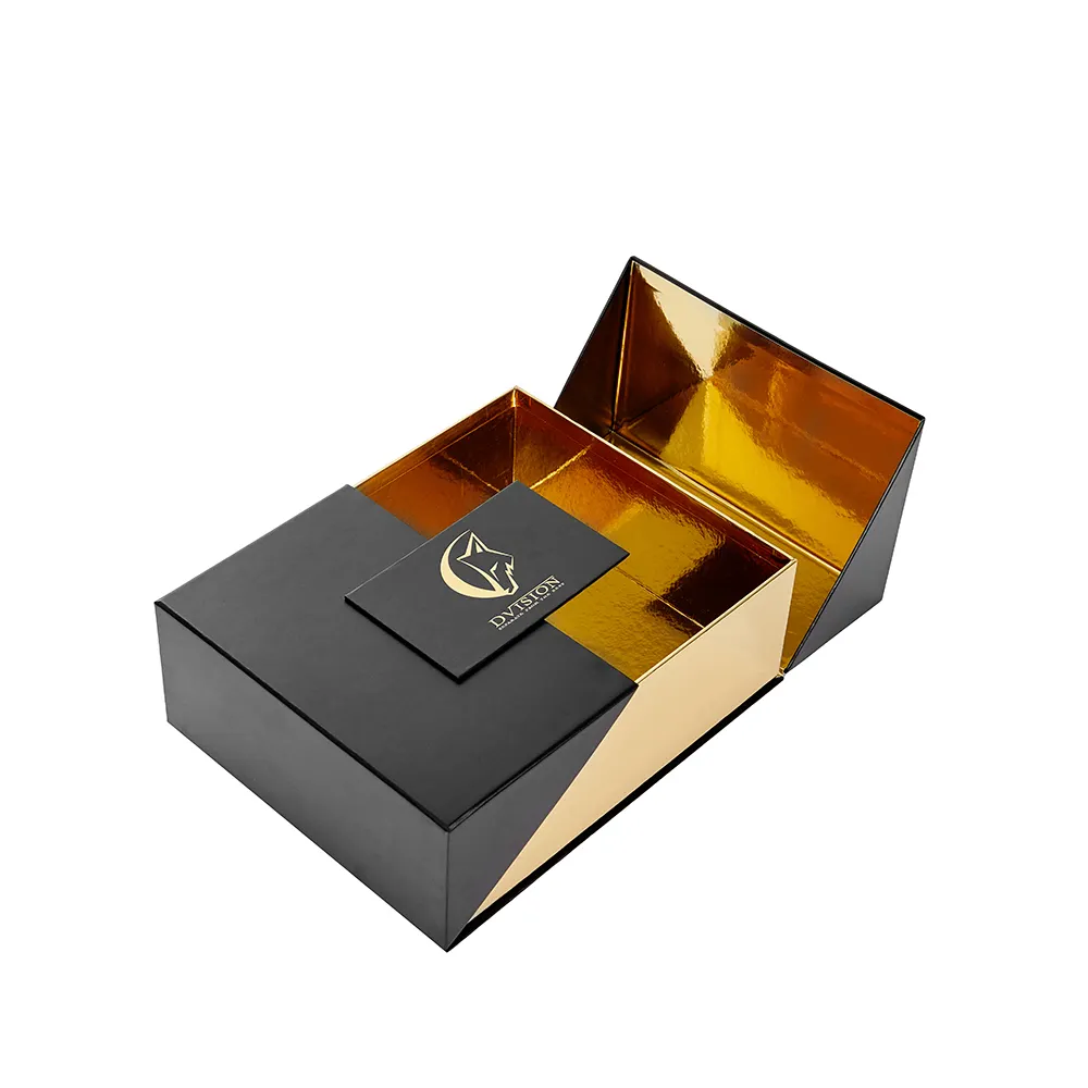 Aimant de luxe noir gris violet emballage personnalisé vin Perphum café bougie boîte cadeau à deux portes avec carte dorée