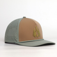 Casquette 5 panneaux personnalisée, imperméable, respirante, en nylon, avec trous découpés au laser et logo brodé sur mesure