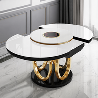 Table à manger extensible en pierre avec base métallique, table ronde peu encombrante pour la maison, l'hôtel, le restaurant, les projets