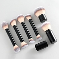 Nouvel ensemble de 6 pinceaux de maquillage pour le visage à double embout avec manche métallique, pour fond de teint, poudre, blush et contour