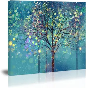 Teal Tree Wall Art Decor Tree of Life Modern Abstract Canvas Painting Prints Pictures Artwork Home Decor