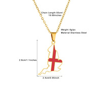 Collier à breloques carte de l'Angleterre en acier inoxydable émaillé Collier à chaîne avec pendentif carte de l'Angleterre en plaqué or 18 carats