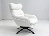 Moderner Hochlehner-Drehsessel mit Weißem Stoffbezug, Freizeitsessel mit Schwarzer Metallbasis, Lounge-Sessel für Wohnzimmer