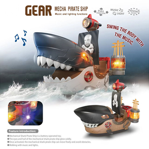 <span class=keywords><strong>Bateau</strong></span> <span class=keywords><strong>pirate</strong></span> <span class=keywords><strong>requin</strong></span> 2-en-1 lumineux et électrique avec mât oscillant, projecteur rouge, rotation automatique, jouet musical LED pour enfants - Product Image 2
