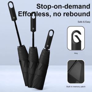 8 Ribs 3 Fold Aluminum Alloy Fiber <b>Frame</b> Memory Patch One Click Open Close Ring Buckle Handle Umbrella for Commuters Travel - Product Image 4