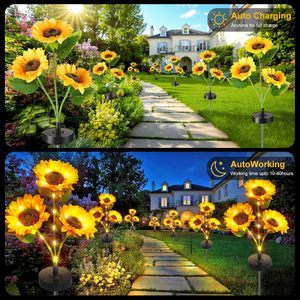 Lampes solaires LED décoratives pour jardin, fleurs imperméables, paysage, lampes à fleurs, piquets de tournesol, éclairage extérieur - Product Image 4
