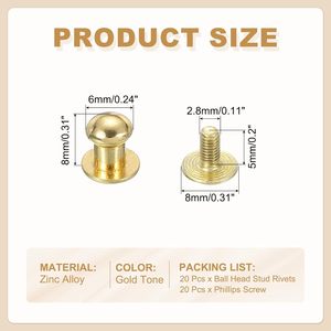 PATIKIL Mm Juego de remaches de cuero con cabeza esférica, tornillo de rosca trasera, botón de cabeza redonda, tornillo Chicago, remache de cabeza de bola para manualidades de cuero DIY - Product Image 2