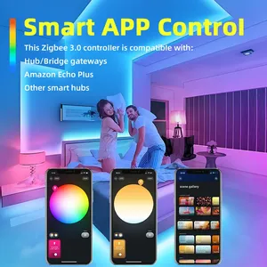 DOMRAEM Zigbee 3.0 สมาร์ทคอนโทรลเลอร์ LED 5-in-1 หรี่ไฟได้ RGB/RGBWCCT สำหรับ 30 ฮับ (Hu*e/<span class=keywords><strong>Echo</strong></span> <span class=keywords><strong>Plus</strong></span> ฯลฯ) รีโมทซิงค์เพลง - Product Image 4
