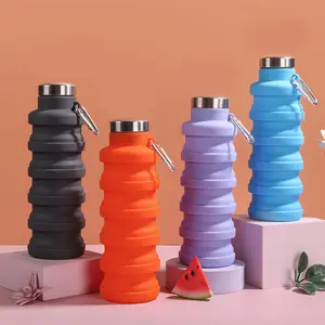 Tomatodos de agua impermeables para gimnasio, botellas de agua de silicona plegables con logotipo personalizado, 500ml