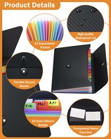 Organizador de Archivos Expandible LISI Tamaño Carta A4, 7/13 Bolsillos, Cubierta Negra de Plástico, Interior Transparente/Colorido