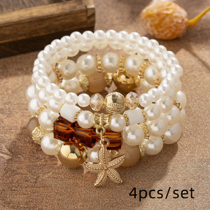 <span class=keywords><strong>4</strong></span> ensembles de bracelets bohèmes créatifs pour femmes, bijoux étoile de mer, perles multicouches, bracelet à perles - Product Image 3