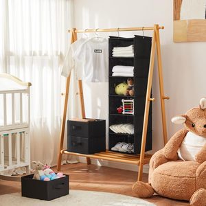 Organisateur de placard suspendu à 6 niveaux, étagère de rangement pliable avec crochets pour l'organisation de la chambre, noir - Product Image 2