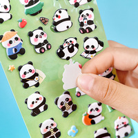 Pabrik Cina disesuaikan desain kartun OEM hewan peliharaan dapat dilepas latar belakang jelas mengkilap Kawaii perencana jurnal Panda stiker gelembung