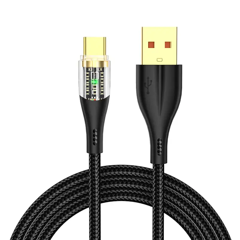 Cable USB de 100W a tipo C Cable de carga rápida Cable de datos para Huawei Xiaomi Samsung Cable de carga USB A a tipo C con indicador