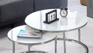 Table à thé et café en acier inoxydable, table moderne en verre de marbre, mobilier rond de salon de maison, canapé de luxe, centre latéral - Product Image 5