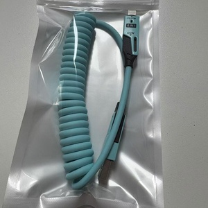 Câble de charge rapide USB 4-en-1 rétractable Type-C vers Type-C, spirale, couleurs macaron, 27W 65W, pour téléphone et données - Product Image 3