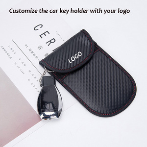 Étui de protection <span class=keywords><strong>RFID</strong></span> <span class=keywords><strong>pour</strong></span> clé de <span class=keywords><strong>voiture</strong></span>, bloqueur de signal en cuir PU fibre de carbone, pochette porte-clés avec anneau - Product Image 4