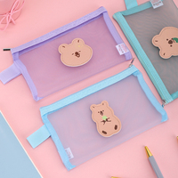Étui à crayons en nylon transparent personnalisé Kawaii avec logo mignon, motif d'ours d'anime prêt pour l'école, sac à crayons