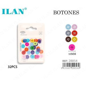 Bottoni Ilan 10 mm 4 fori multicolore, confezione da 32 per cucito e artigianato - Product Image 1
