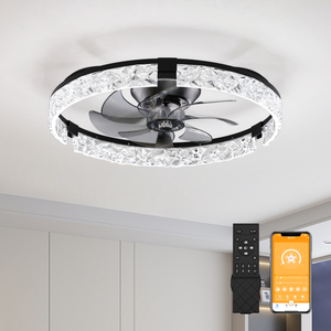 Ventilateur de plafond LED moderne en cristal de 19,6 pouces avec moteur DC, 5 pales, télécommande, intensité réglable pour chambre à coucher - Product Image 1