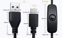 Kabel Pengisi Daya USB Tipe-C INNOPRO dengan Sakelar ON/OFF, Pengisian Cepat 3A, Pelindung Kepang, Jaket Nilon, Konduktor Tembaga Murni