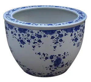 Jingdezhen pot taman pot keramik biru dan putih pot pot besar pot kustomisasi keramik Jingdezhen silinder besar