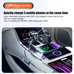 Wholesale Supply Certificated Car Charger Super Fast Charging 125w With Retractable Charging Cable Usb Port Adapter For Car