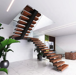 Escaleras Flotantes <span class=keywords><strong>de</strong></span> <span class=keywords><strong>Madera</strong></span> con Peldaños <span class=keywords><strong>de</strong></span> <span class=keywords><strong>Madera</strong></span> y Barandilla <span class=keywords><strong>de</strong></span> <span class=keywords><strong>Madera</strong></span>, Escaleras con Viga <span class=keywords><strong>de</strong></span> Acero Oculta <span class=keywords><strong>para</strong></span> Villas - Product Image 1