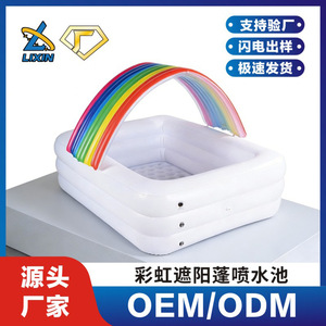 สระน้ำเป่าลมทรงสี่เหลี่ยมสีรุ้ง รับน้ำหนัก 100-500 กก. ผลิตจาก PVC สำหรับเล่นน้ำกลางแจ้งที่บ้านสำหรับครอบครัว - Product Image 5