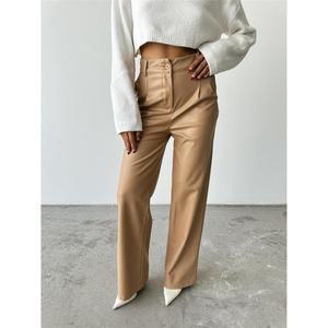 Pantalon palazzo en cuir taille haute pour femme, respirant, en toile beige avec ceinture élastique, taille XL, motif formel délavé coloré - Product Image 5