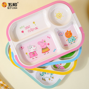 Wuhe Childrens Melamine Divided Plate Cartoon Design For Kids Dining 4 Compartment Rectangle Shape Food Safe - Product Image 2