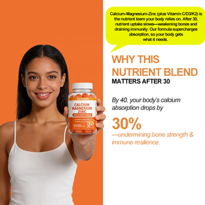 Kalsiyum Magnezyum Çinko Jelibonları C Vitamini D3 K2 Portakal Aromalı 60 Jelibon Yetişkinler İçin Geliştirilmiş Kemik Yoğunluğu Bağışıklık Güçlendirici Özel Etiket - Product Image 3