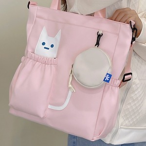 Pink Canvas Shoulder Bag With Cat Pocket 20-35L Water Resistant School Tote For Women Students - Product Image 2