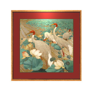 Art décoratif floral et oiseux de style asiatique du Sud-Est : Peinture carrée de perroquet tropical pour la décoration murale de l'entrée d'hôtel - Product Image 5
