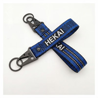Porte-clés personnalisé HEKAI avec étiquette tissée brodée, sangle en nylon, anneau porte-clés, clip, crochet, pour moto et voiture