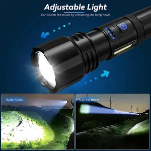 New Powerful Torch Light 18650 Battery Type-C Charging LED COB Flashlight With Power Bank Function